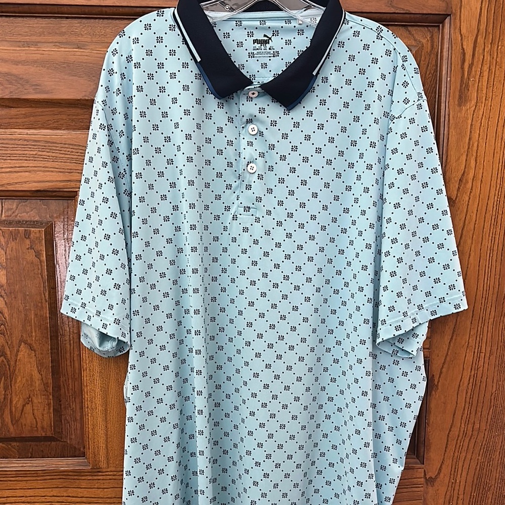 Puma Blue Polo Shirt with Diamond Pattern